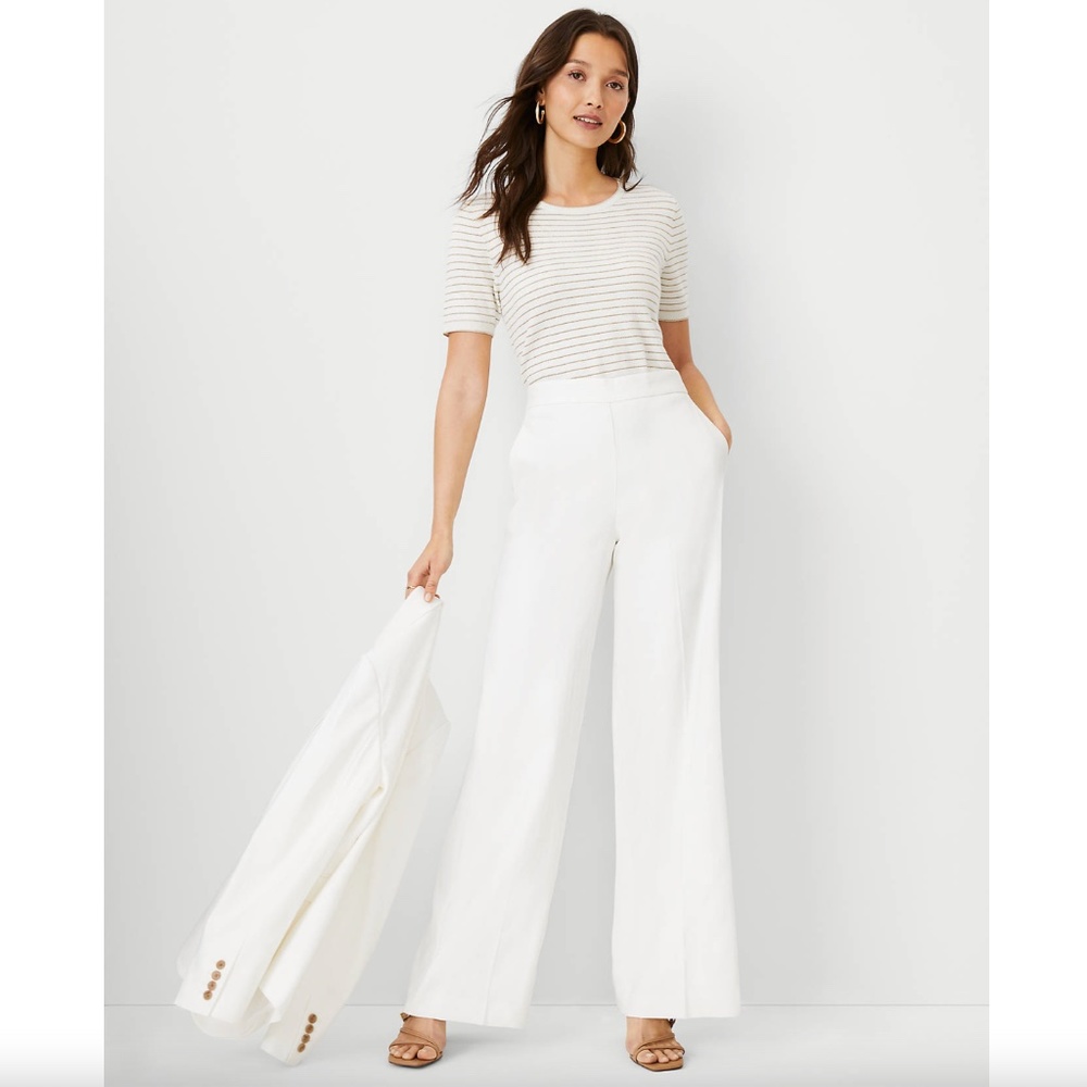 Ann Taylor The Wide Leg Pant Trouser In Linen Blend Twill White Size 8
